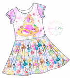 PREORDER - Whimsical Princesses - Isla DRESS w/panel - Golden Hair Princess