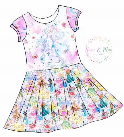 PREORDER - Whimsical Princesses - Isla DRESS w/panel - Ice Queen