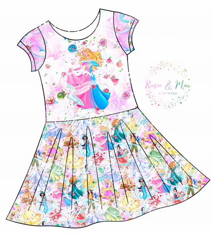 PREORDER - Whimsical Princesses - Isla DRESS w/panel - Sleeping Princess