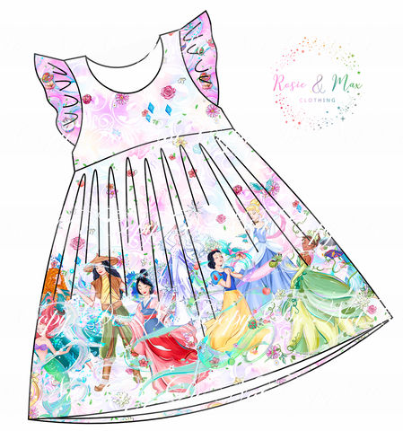 PREORDER - Whimsical Princesses -  Border Dress