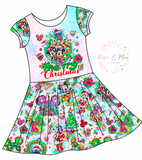 PREORDER - Artistic Christmas Town - Isla DRESS w/panel - Merry Christmas