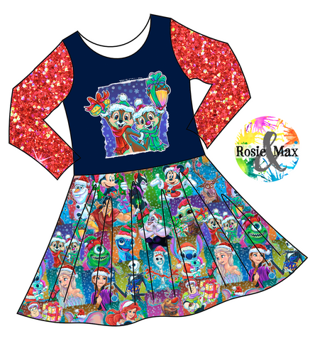 PREORDER - Christmas Sweater - Chipmunks - Isla DRESS w/panel