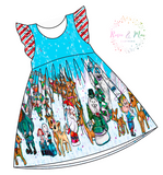 PREORDER - Red Nosed Reindeer - Blue - Border Dress