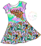 PREORDER - Red Nosed Reindeer - Colorful - Isla DRESS w/panel