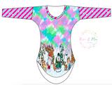 PREORDER - Red Nosed Reindeer - Pink - Border - Womens Curved Hem TOP